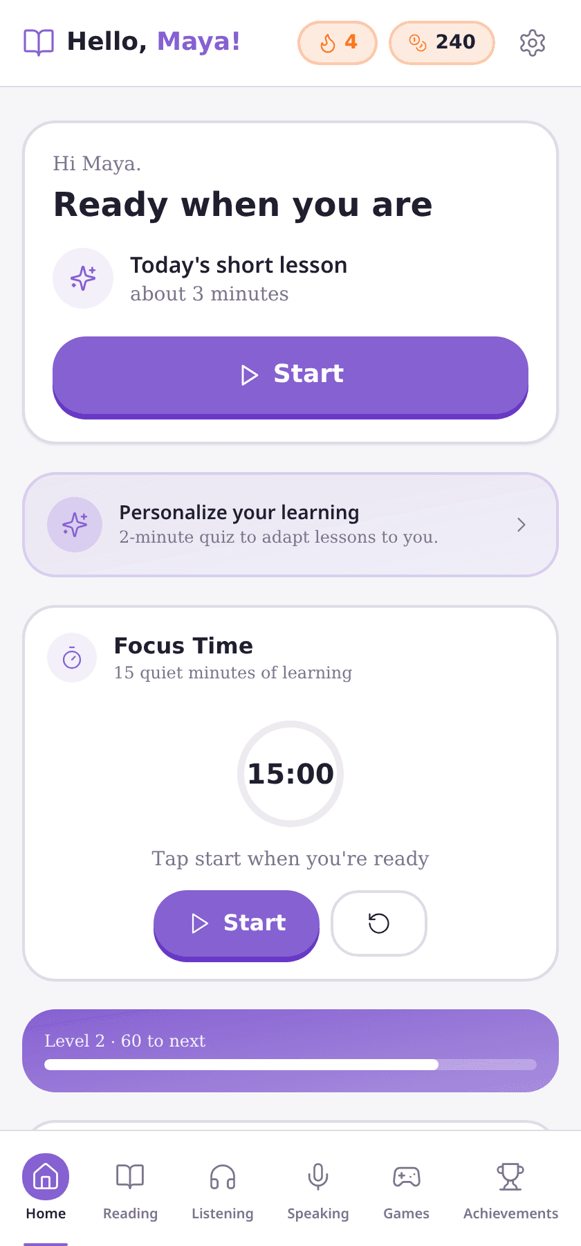 V6 home screen, safe and quietly bilingual